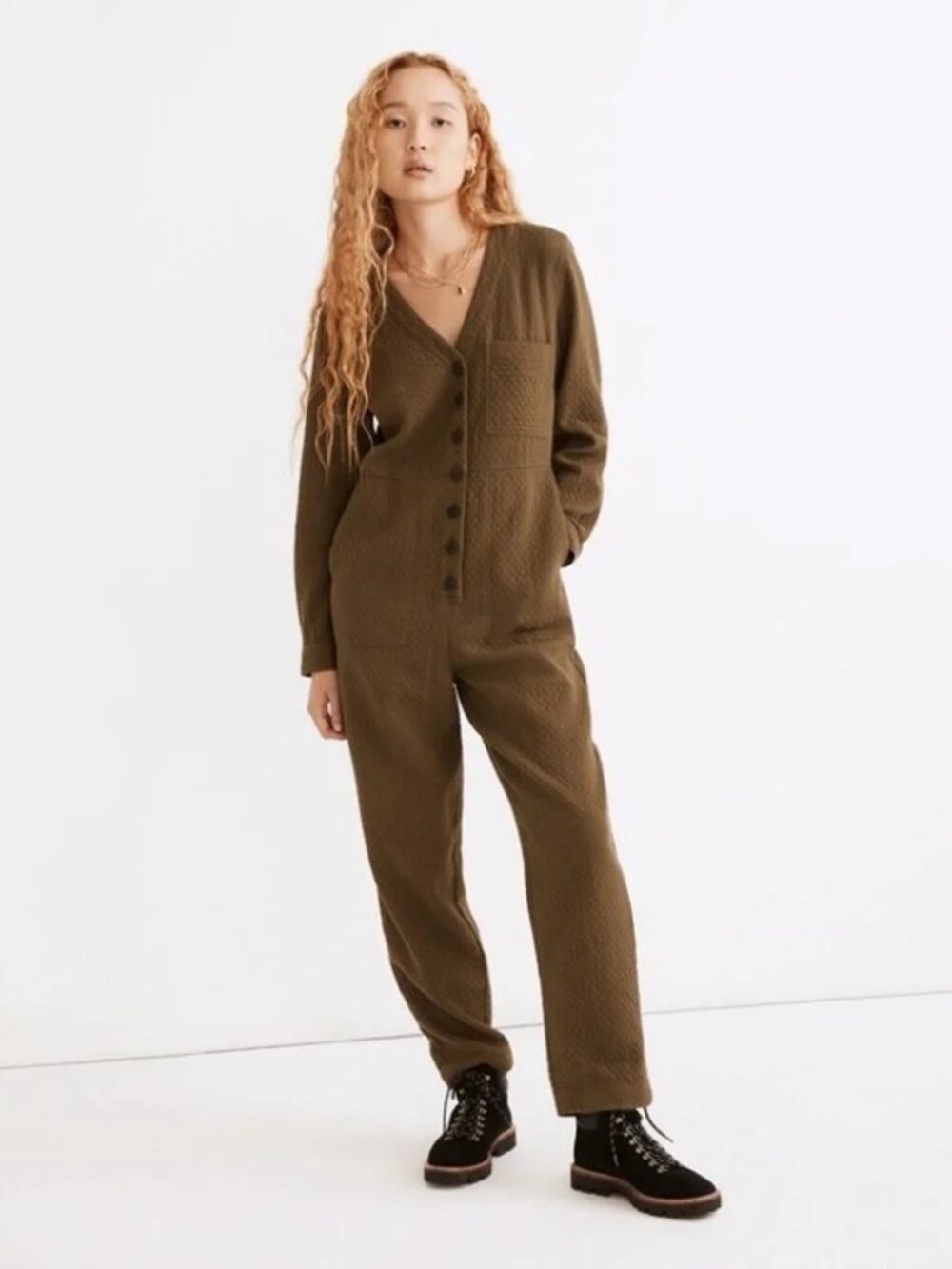 Madewell Olive Green Women's Diamond Jacquard Coverall Jumpsuit